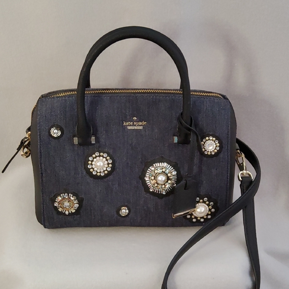Kate Spade Denim And Black Top Handle Bag